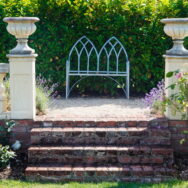 view of metal seat and urns